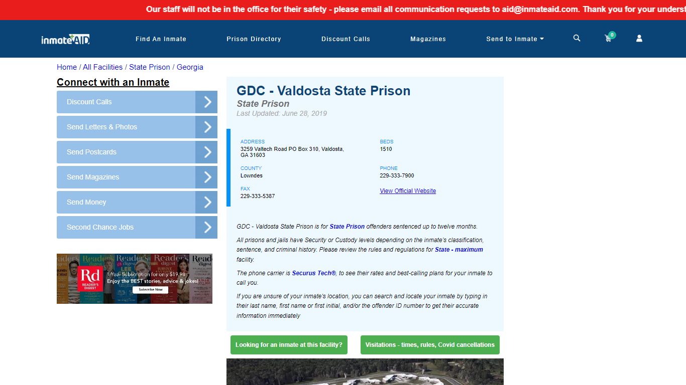 GDC - Valdosta State Prison & Inmate Search - Valdosta, GA